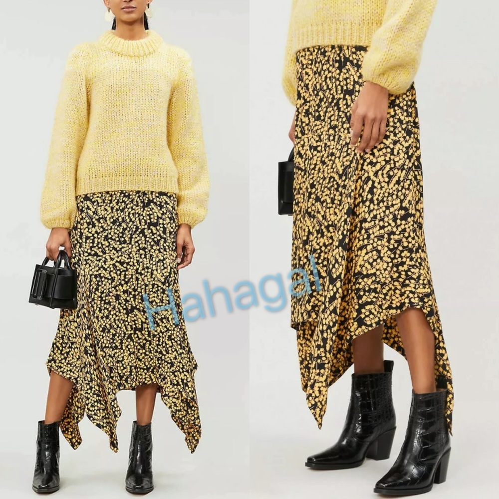 GANNI Goldstone Asymmetric floral crepe skirt
